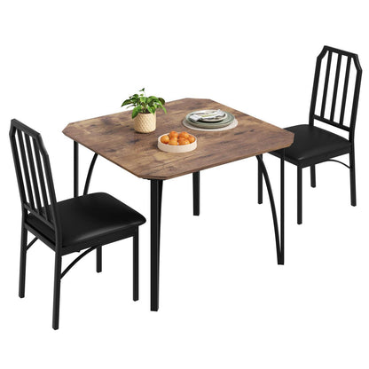 Esszimmer-Set 3-teilig: Esstisch & 2 gepolsterte Stühle Vintage Braun