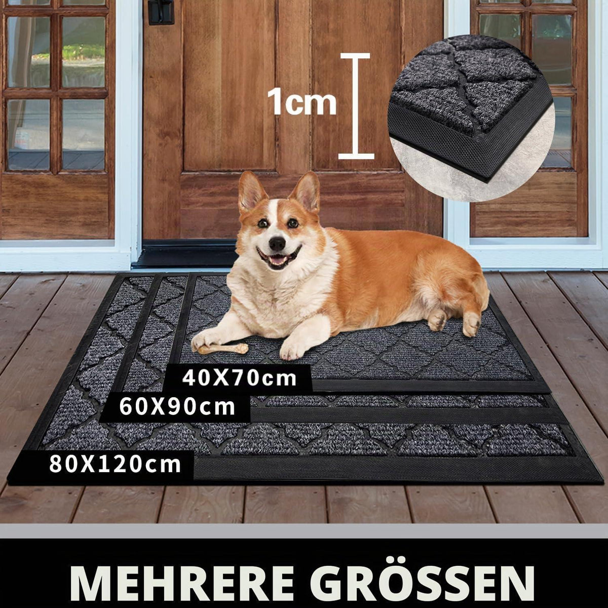 Große Fußmatte Outdoor 80x120 cm – Grau, Rutschfest & Wetterfest