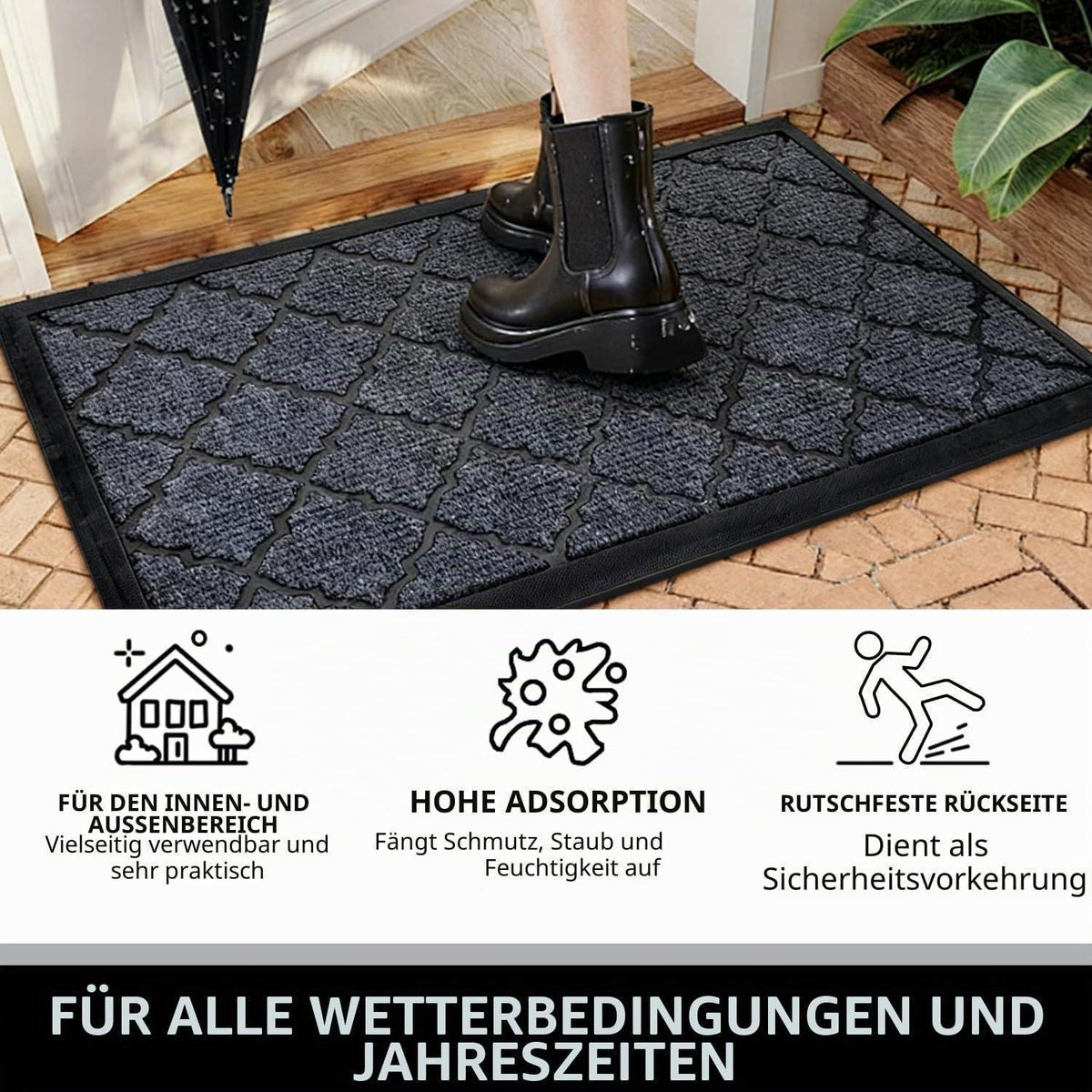 Große Fußmatte Outdoor 80x120 cm – Grau, Rutschfest & Wetterfest