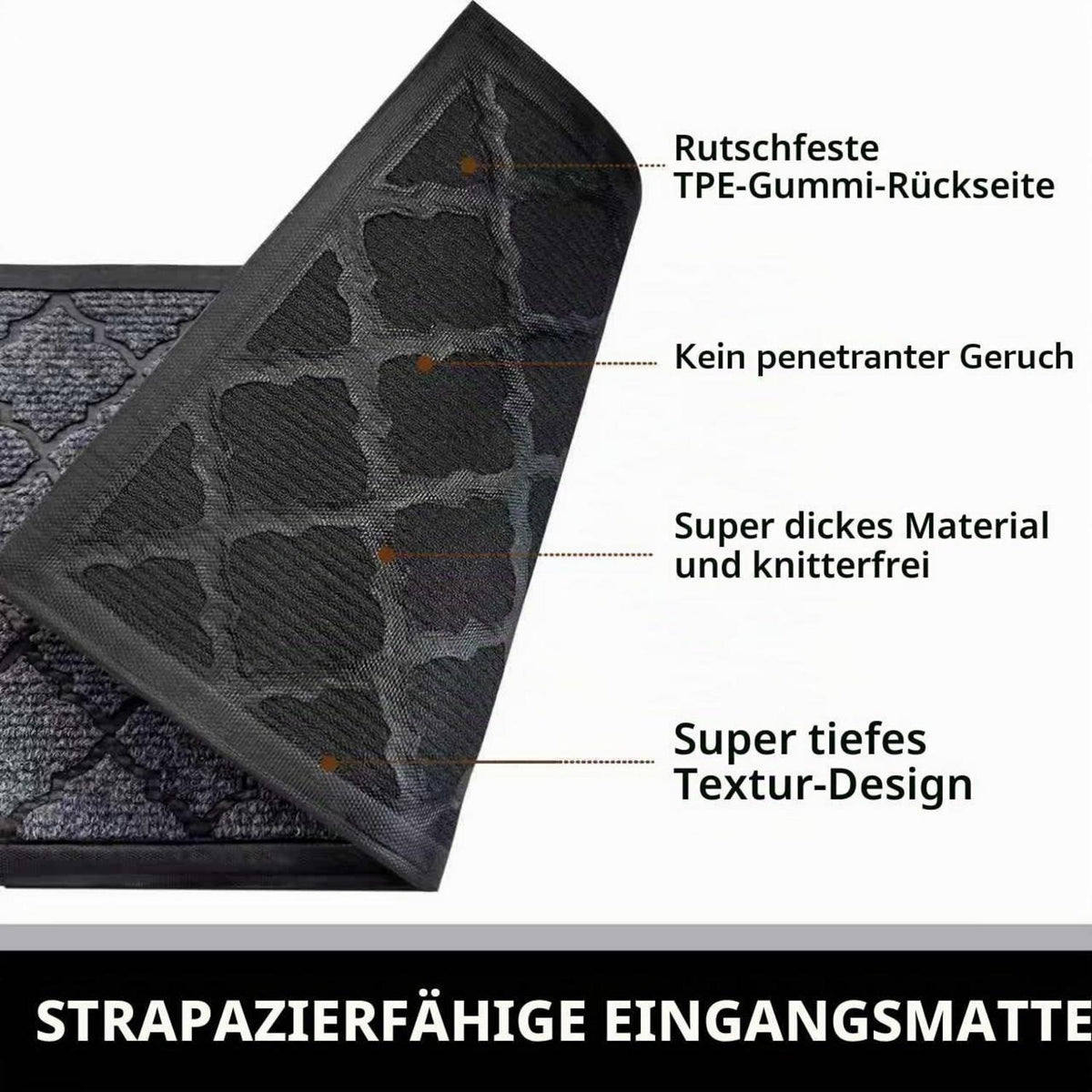 Große Fußmatte Outdoor 80x120 cm – Grau, Rutschfest & Wetterfest