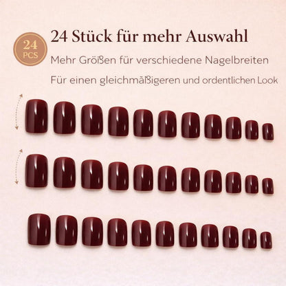 Kunstnägel zum Aufkleben, Weinrot Bordeaux, Kurz Eckig Glänzend