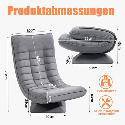 Verstellbarer Wohnzimmer Sessel – 360° Drehbar, Grau/Leinen