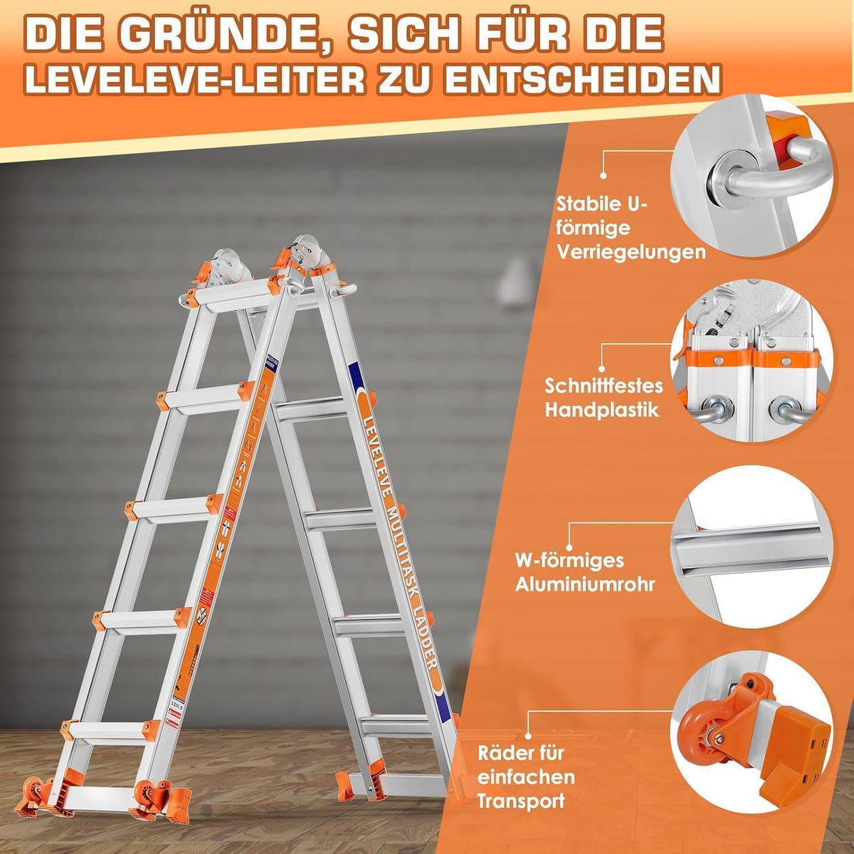 6m Ausziehleiter mit Stabilisator & Rollen – Vielseitig & Sicher