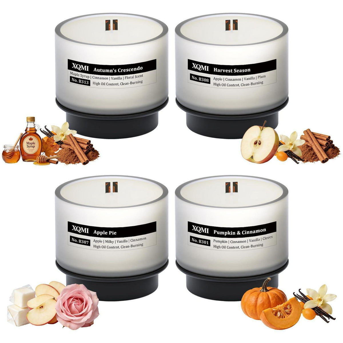 Kerzen-Nachfüllpack 4er-Set Duftkerzen Soja-Wachs Herbst Aromen