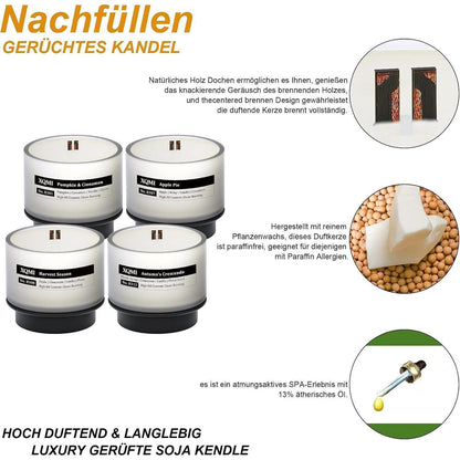 Kerzen-Nachfüllpack 4er-Set Duftkerzen Soja-Wachs Herbst Aromen
