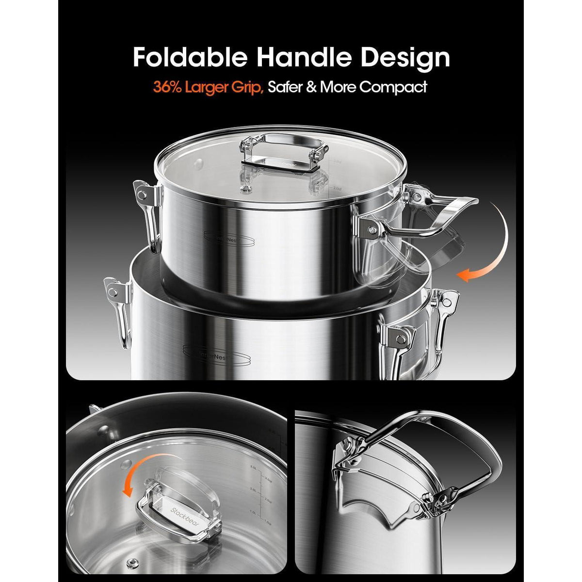 Edelstahl Topfset 6-teilig mit Glasdeckel – Induktion & Herdgeeignet