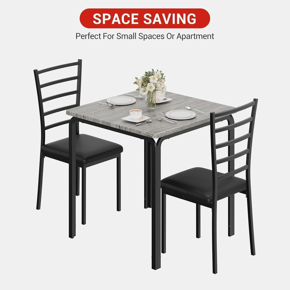 3-teiliges Esszimmer-Set Grau – Kleiner Esstisch mit Stühlen