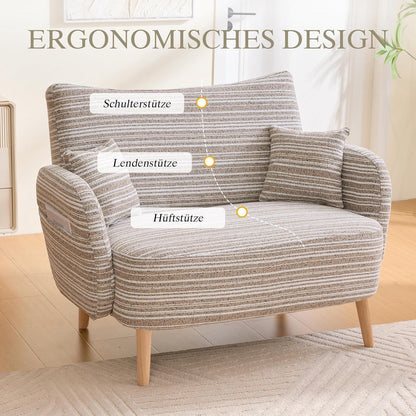 Relaxsessel mit Bouclé Stoff & Seitentaschen, Khaki
