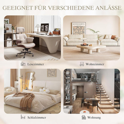 Relaxsessel mit Bouclé Stoff & Seitentaschen, Khaki