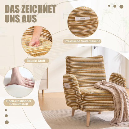 Ohrensessel Relaxsessel Gelb mit Massivholzbeinen