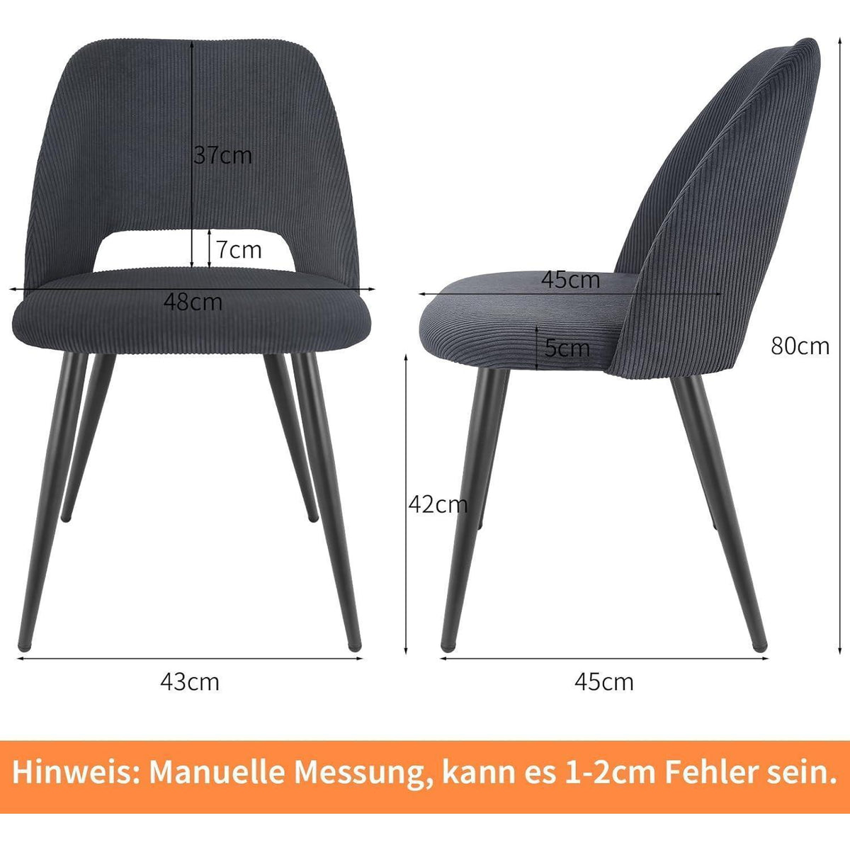 6 Esszimmerstühle mit Cordstoff – Schwarz, Ergonomisch & Robust