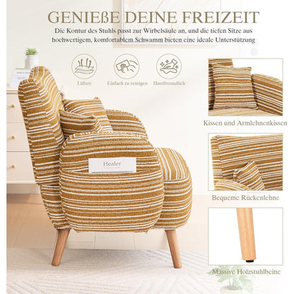 Gelber Bouclé Zweisitzer-Sessel mit Massivholzbeinen