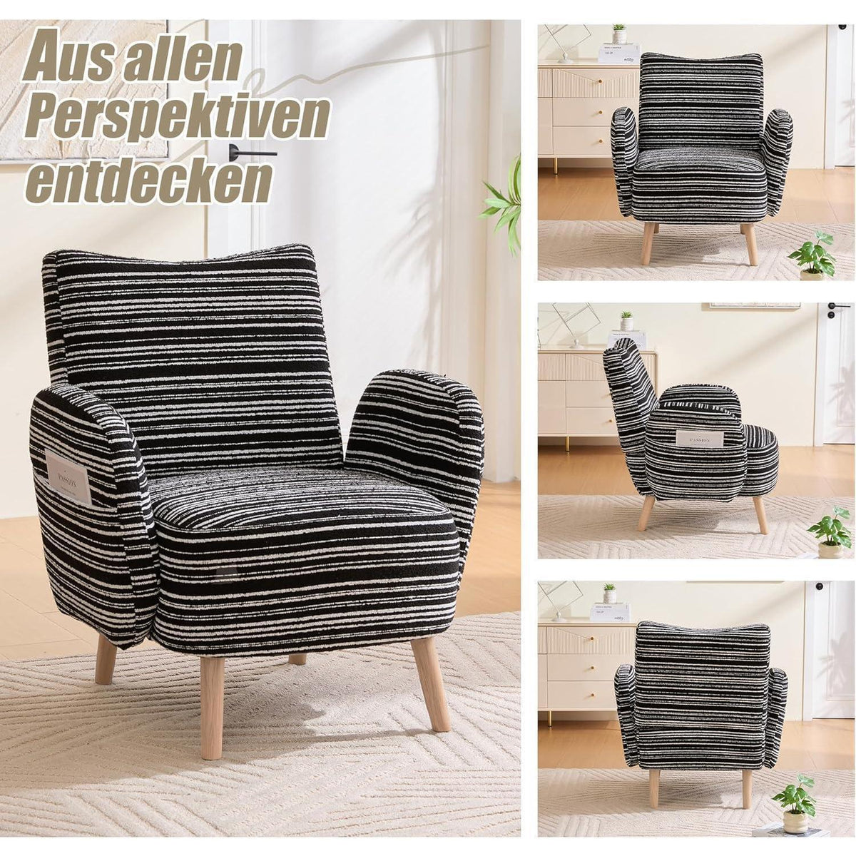 Ohrensessel Relaxsessel Schwarz – Bequemer Lesesessel mit Massivholzbeinen