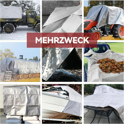 Wasserdichte Abdeckplane 6x8m – LKW Plane, Silber/Schwarz
