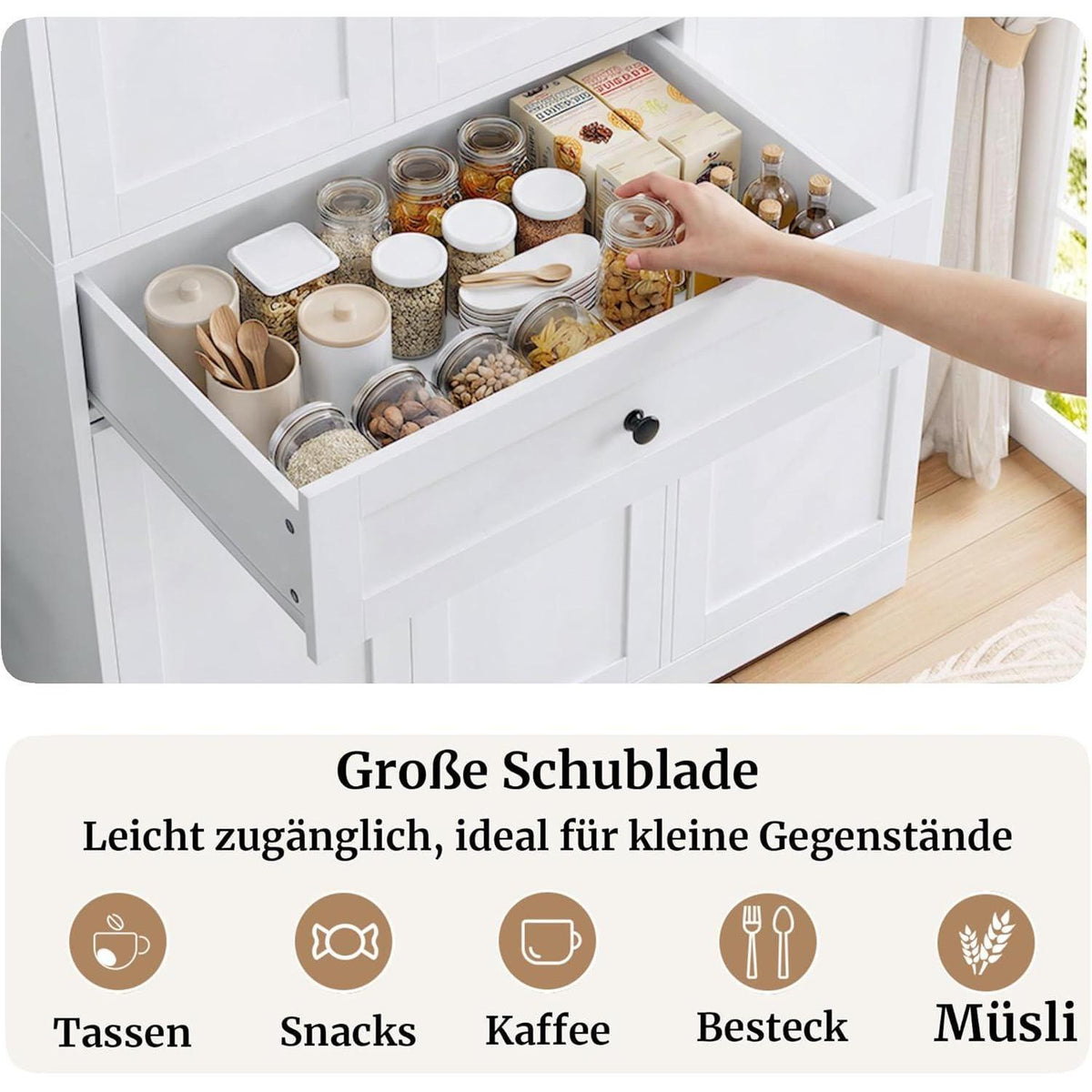 Küchenschrank mit Gewürzregal & 5 Türen – Weißer Hochschrank für Küche & Wohnen