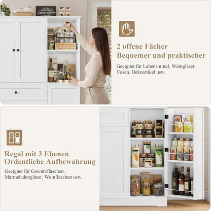 Küchenschrank mit Gewürzregal & 5 Türen – Weißer Hochschrank für Küche & Wohnen