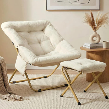 Relaxsessel mit Hocker, Klappbar & Komfortabel, Beige