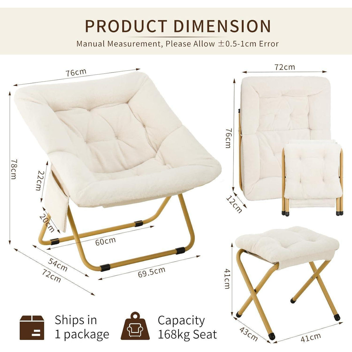 Relaxsessel mit Hocker, Klappbar & Komfortabel, Beige