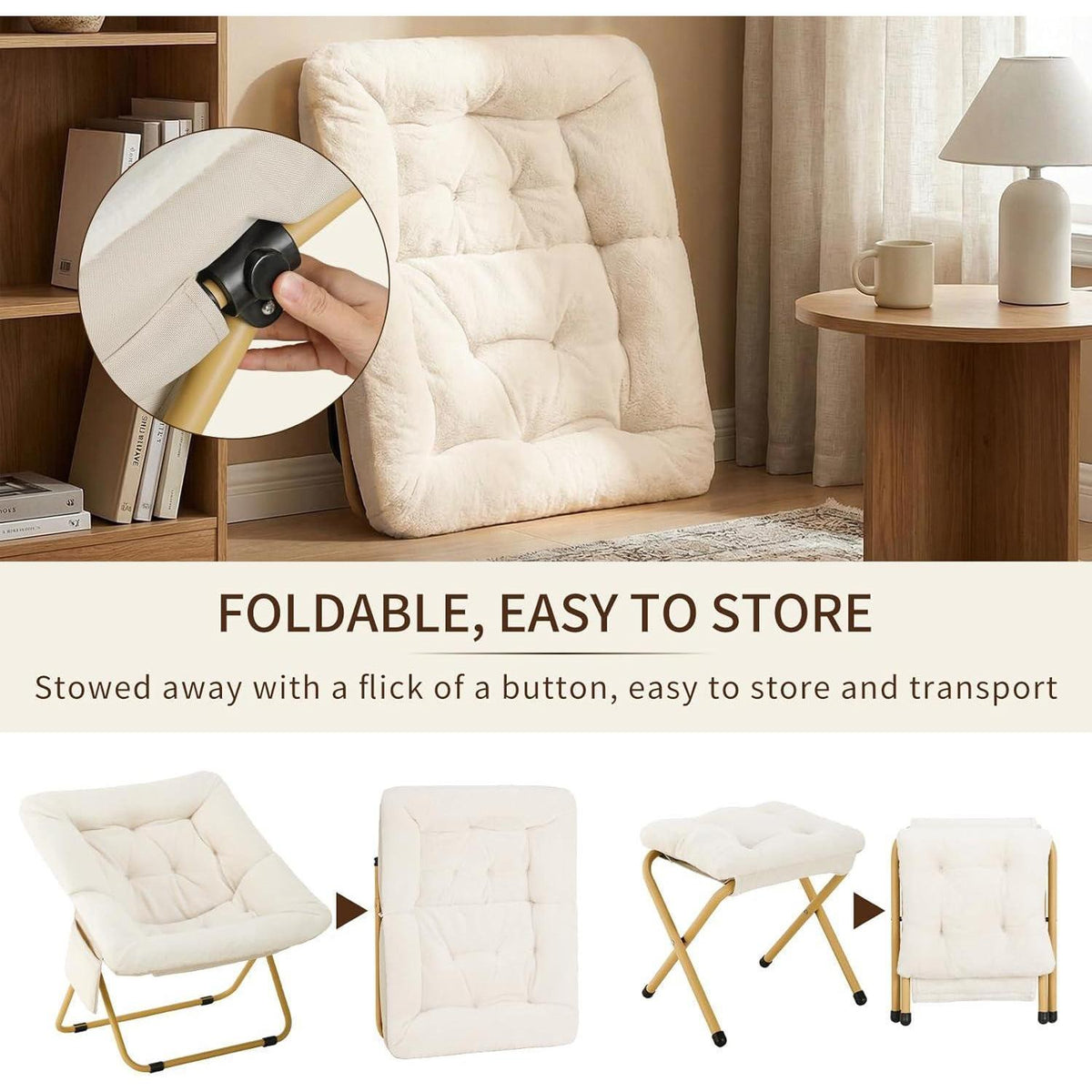Relaxsessel mit Hocker, Klappbar & Komfortabel, Beige