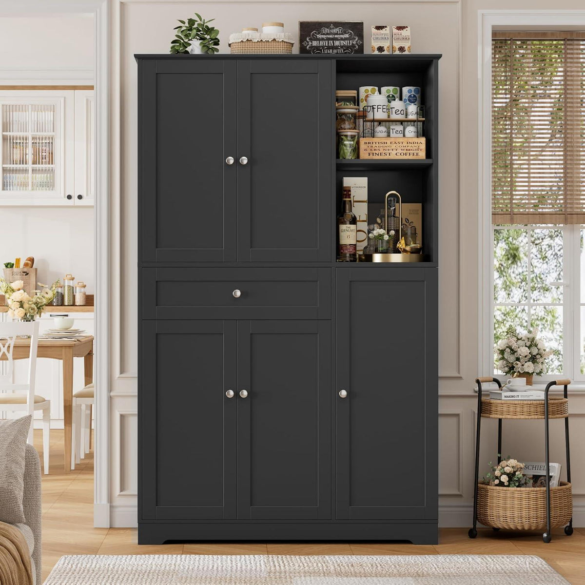 Küchenschrank mit Gewürzregal & 5 Türen – Buffet & Hochschrank Schwarz