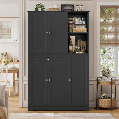 Küchenschrank mit Gewürzregal & 5 Türen – Buffet & Hochschrank Schwarz