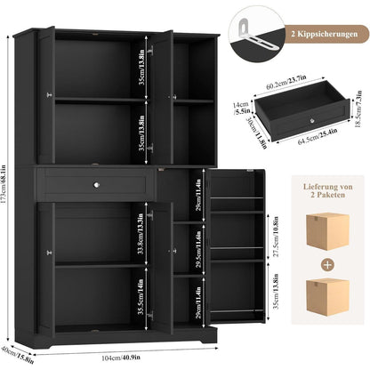 Küchenschrank mit Gewürzregal & 5 Türen – Buffet & Hochschrank Schwarz
