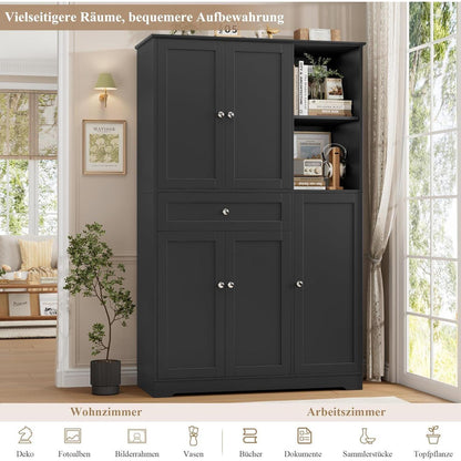 Küchenschrank mit Gewürzregal & 5 Türen – Buffet & Hochschrank Schwarz