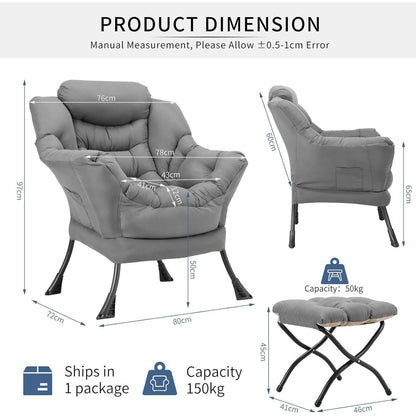 Clevich Ohrensessel mit Hocker – Bequemer Lazy Chair für Wohnzimmer