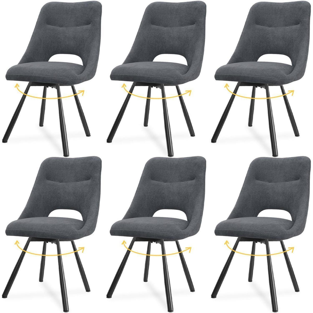Drehbare Esszimmerstühle Set 6 – Dunkelgrau, Ergonomisch & Robust
