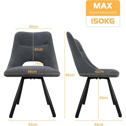 Drehbare Esszimmerstühle Set 6 – Dunkelgrau, Ergonomisch & Robust