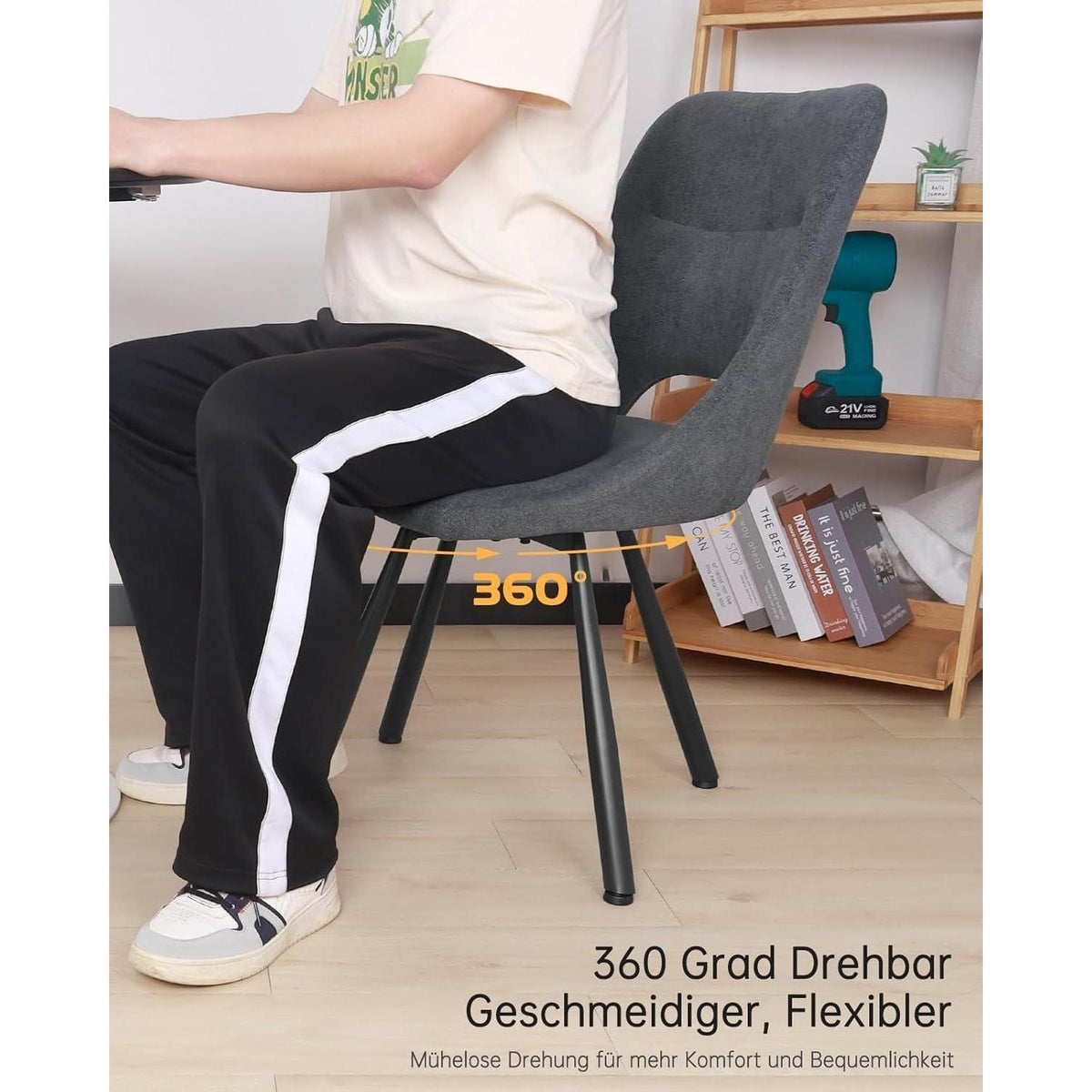 Drehbare Esszimmerstühle Set 6 – Dunkelgrau, Ergonomisch & Robust