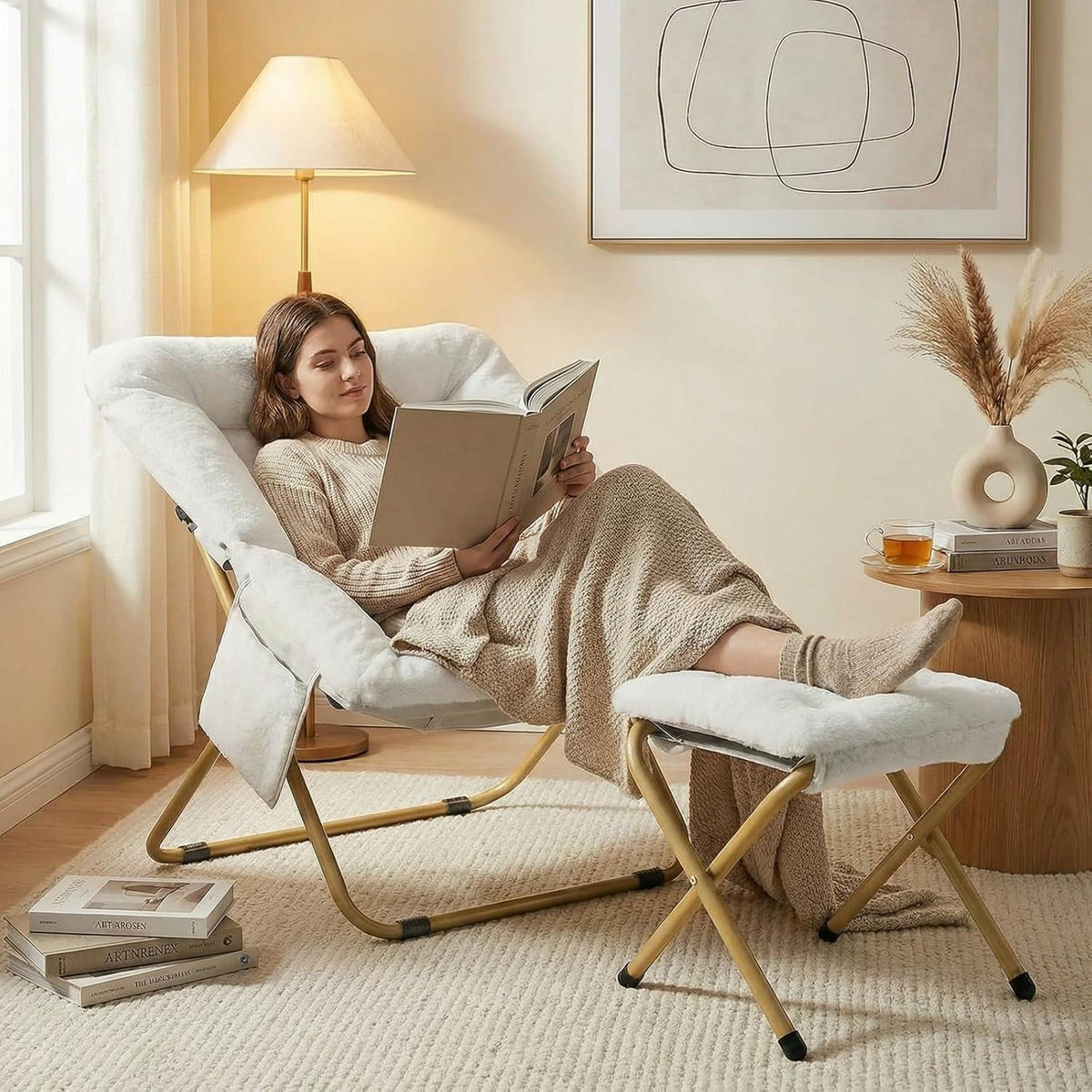 Clevich Relaxsessel mit Hocker, Klappbar & Komfortabel