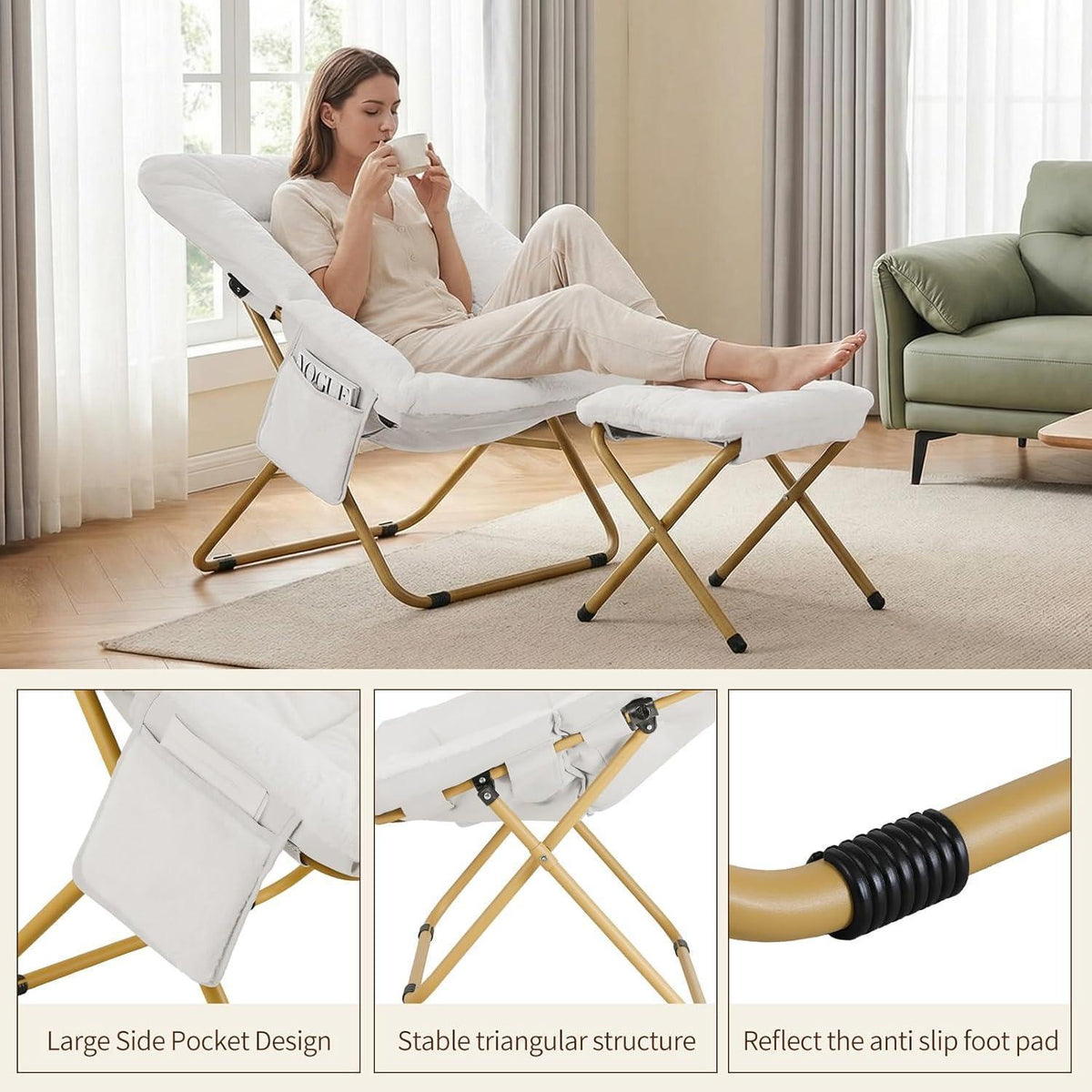 Clevich Relaxsessel mit Hocker, Klappbar & Komfortabel