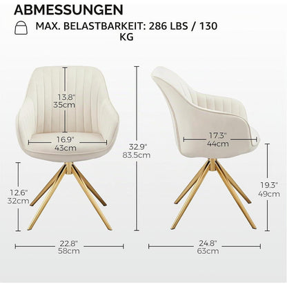 Drehstuhl Esszimmer Beige – Samt Sessel mit Armlehnen