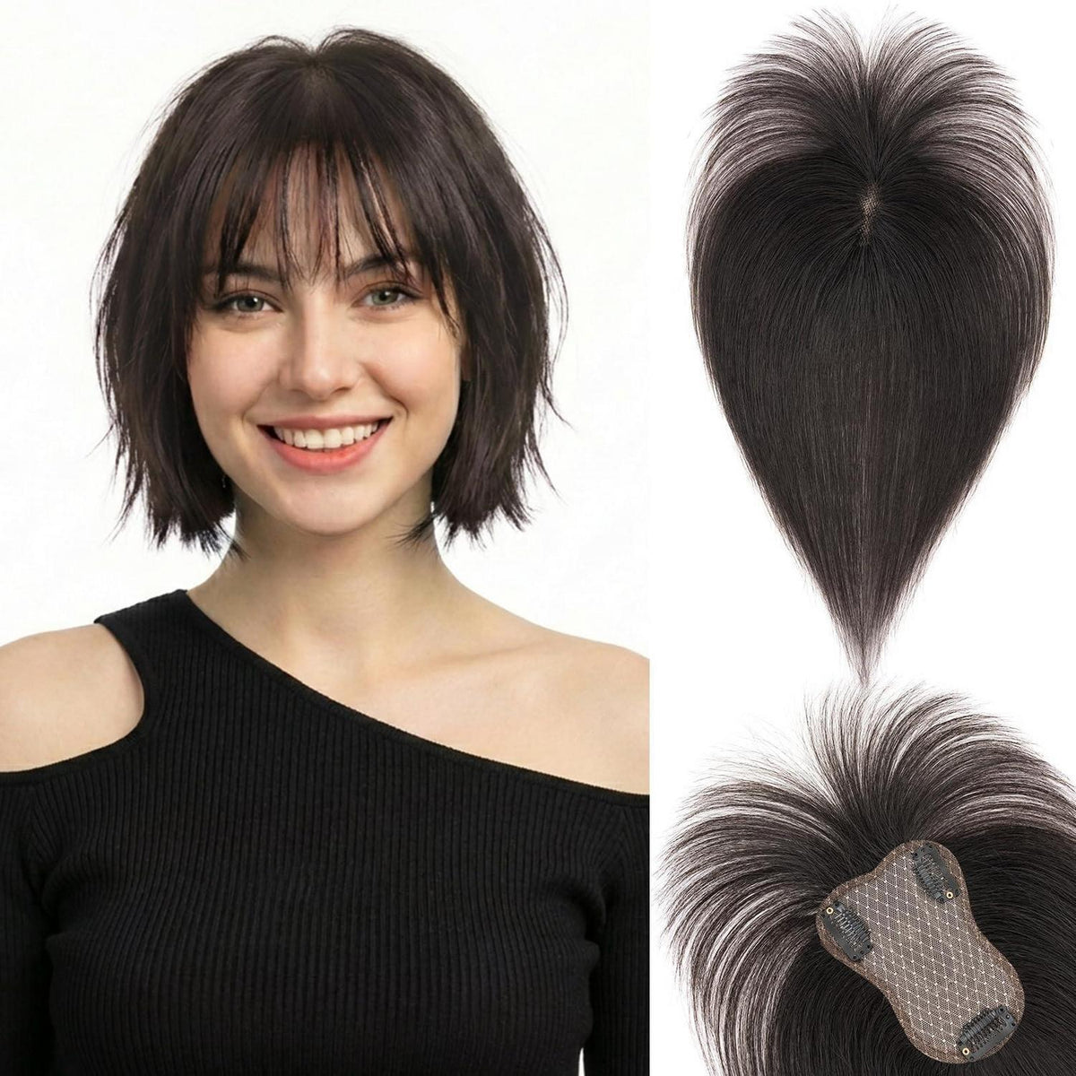 Echthaar Topper mit Pony – Volumen & natürliche Fülle