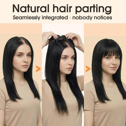 Echthaar Topper mit Wispy Pony – Natürliches Schwarz