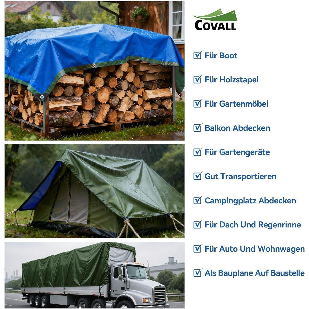 Abdeckplane Blau 6x8m – Reißfest, UV-Schutz & Rostfreie Ösen