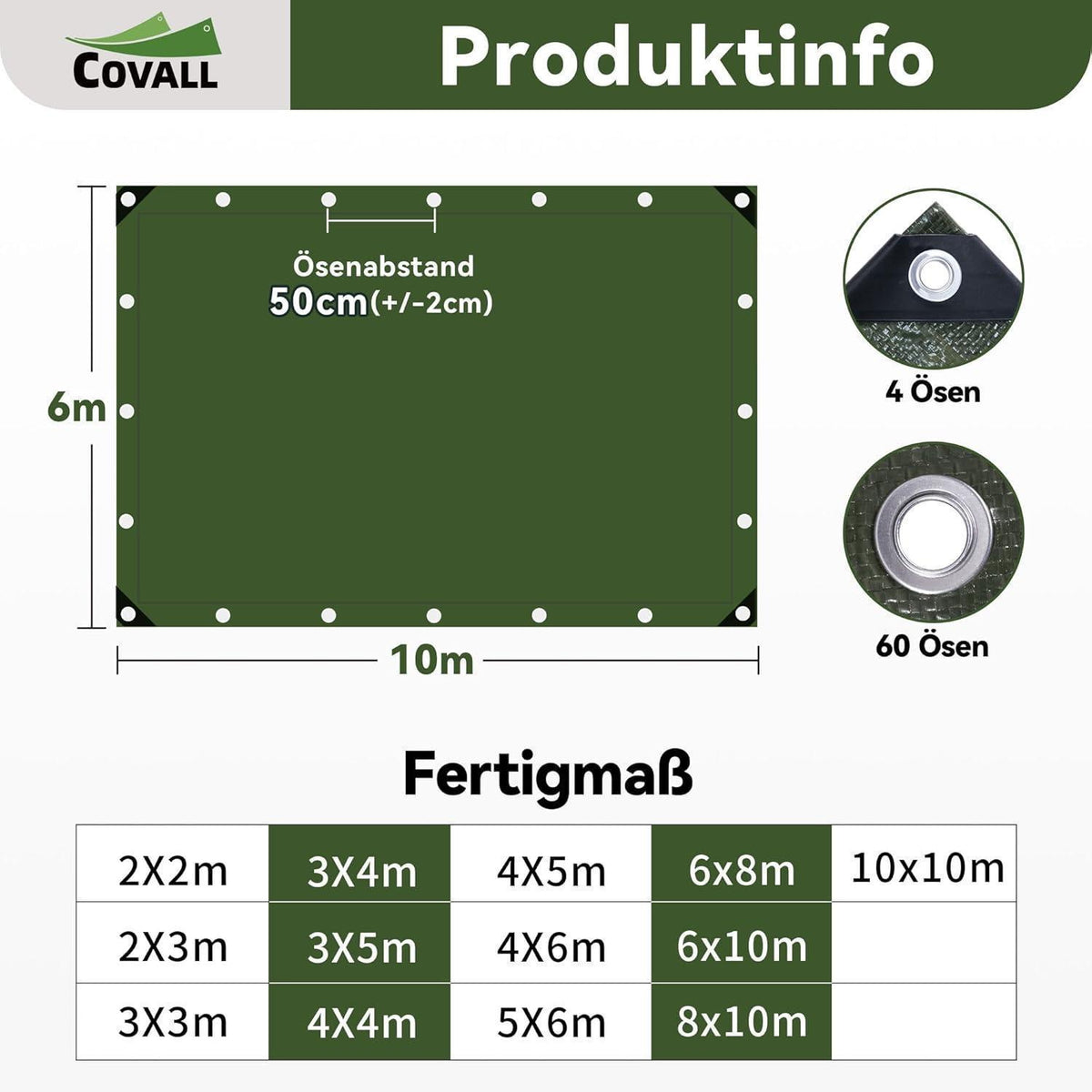 Grüne Abdeckplane 6x10m | Wasserdicht, UV-beständig & Reißfest