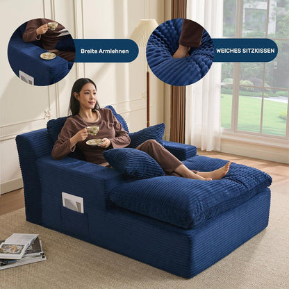160cm Chaiselongue Sofa mit Schlafsofa Funktion – Navyblau