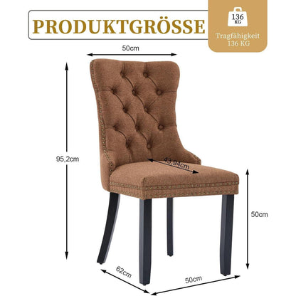 Gepolsterte Esszimmerstühle 8er Set, Braun, Leinenstoff
