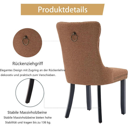 Gepolsterte Esszimmerstühle 8er Set, Braun, Leinenstoff