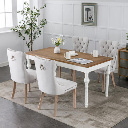 Gepolsterte Esszimmerstühle 4er-Set, Beige Leinenstoff
