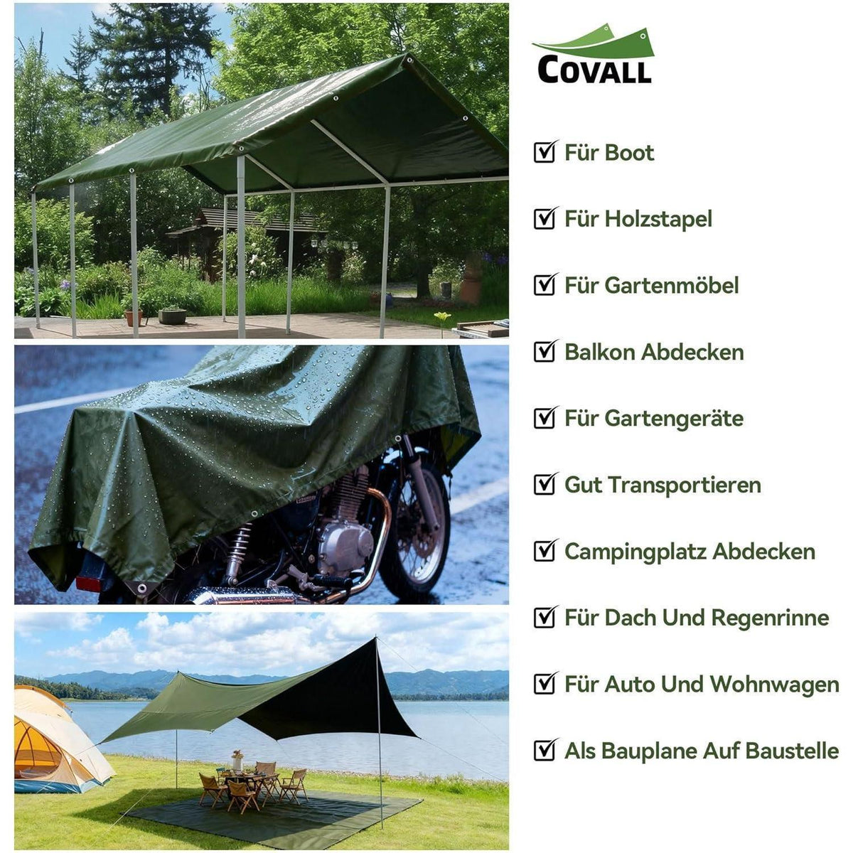 Grüne Abdeckplane 8x10m | Wasserdicht, UV-beständig & Reißfest