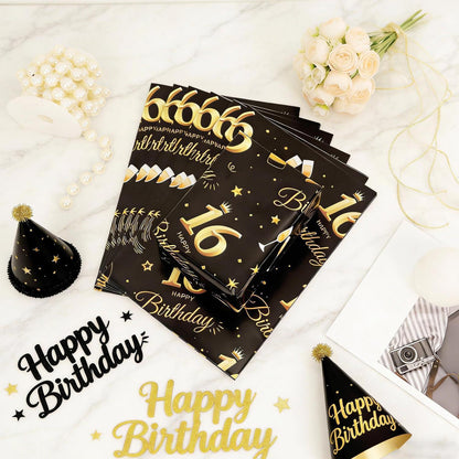 Geschenkpapier 16. Geburtstag Schwarz Gold 6 Bögen