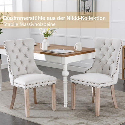 Gepolsterte Esszimmerstühle 8er Set, Beige Leinenstoff