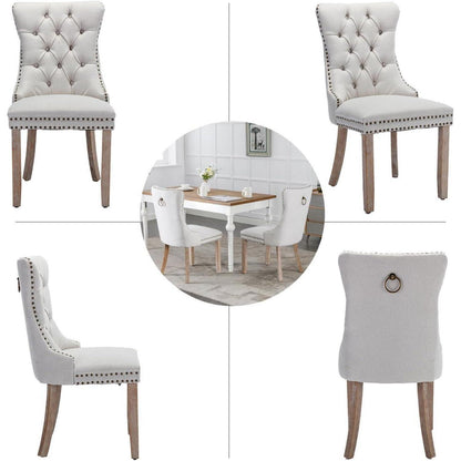 Gepolsterte Esszimmerstühle 8er Set, Beige Leinenstoff