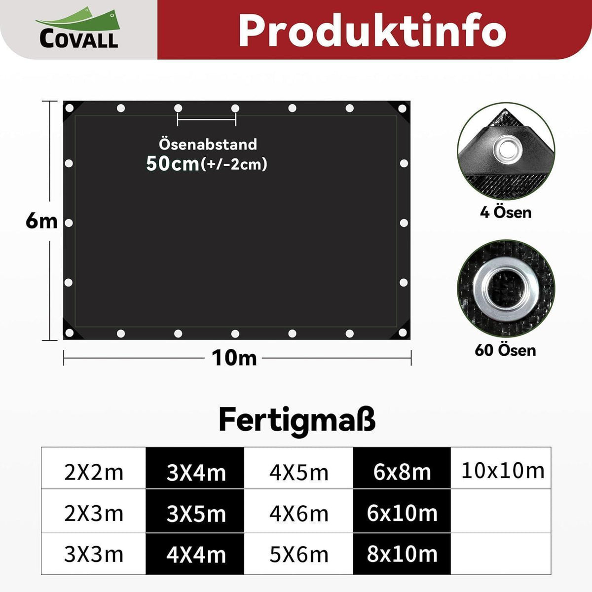Abdeckplane 6x10m Schwarz | Wasserdicht & Reißfest für Garten, Camping & Auto