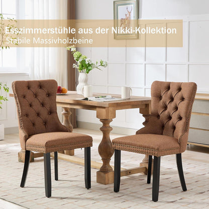 Gepolsterte Esszimmerstühle 2er-Set, Braun, Leinenstoff
