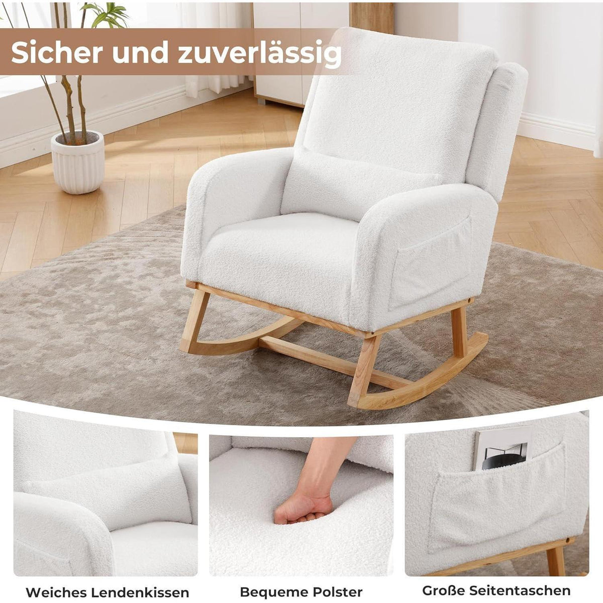 Schaukelstuhl mit Lendenkissen – Bequemer Lesesessel für Wohnzimmer