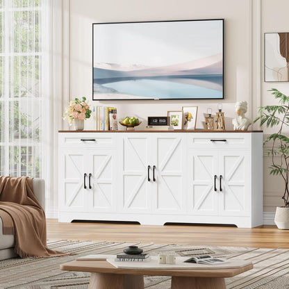 180cm Sideboard mit Arbeitsplatte – Weißes Küchenbuffet mit 6 Türen